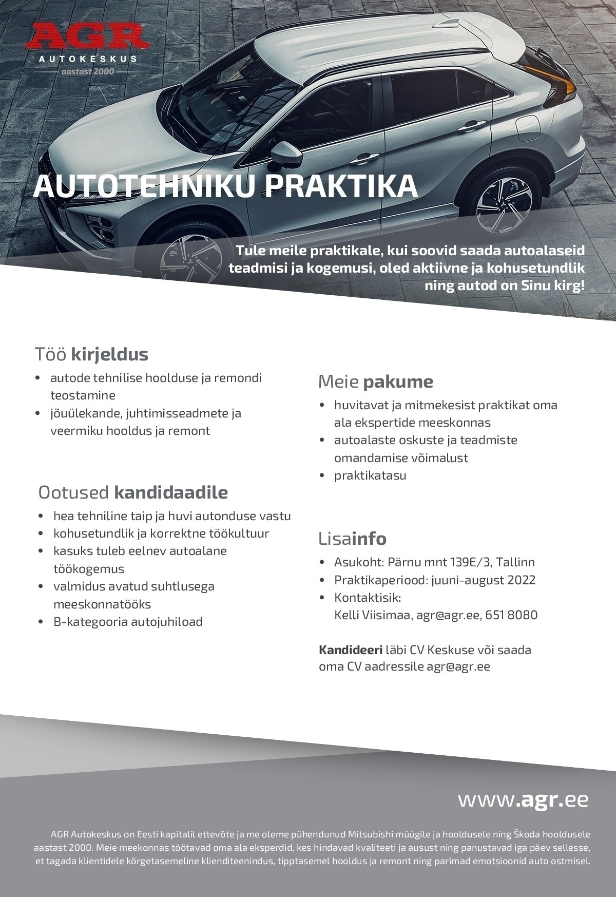 AGR Autokeskus OÜ AUTOTEHNIKU PRAKTIKA