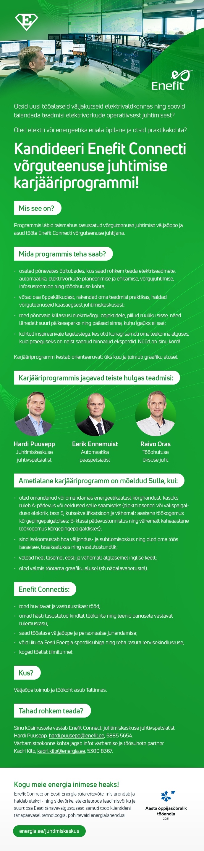 Eesti Energia AS VÕRGUTEENUSE JUHTIJA KÄRJÄÄRIPROGRAMM