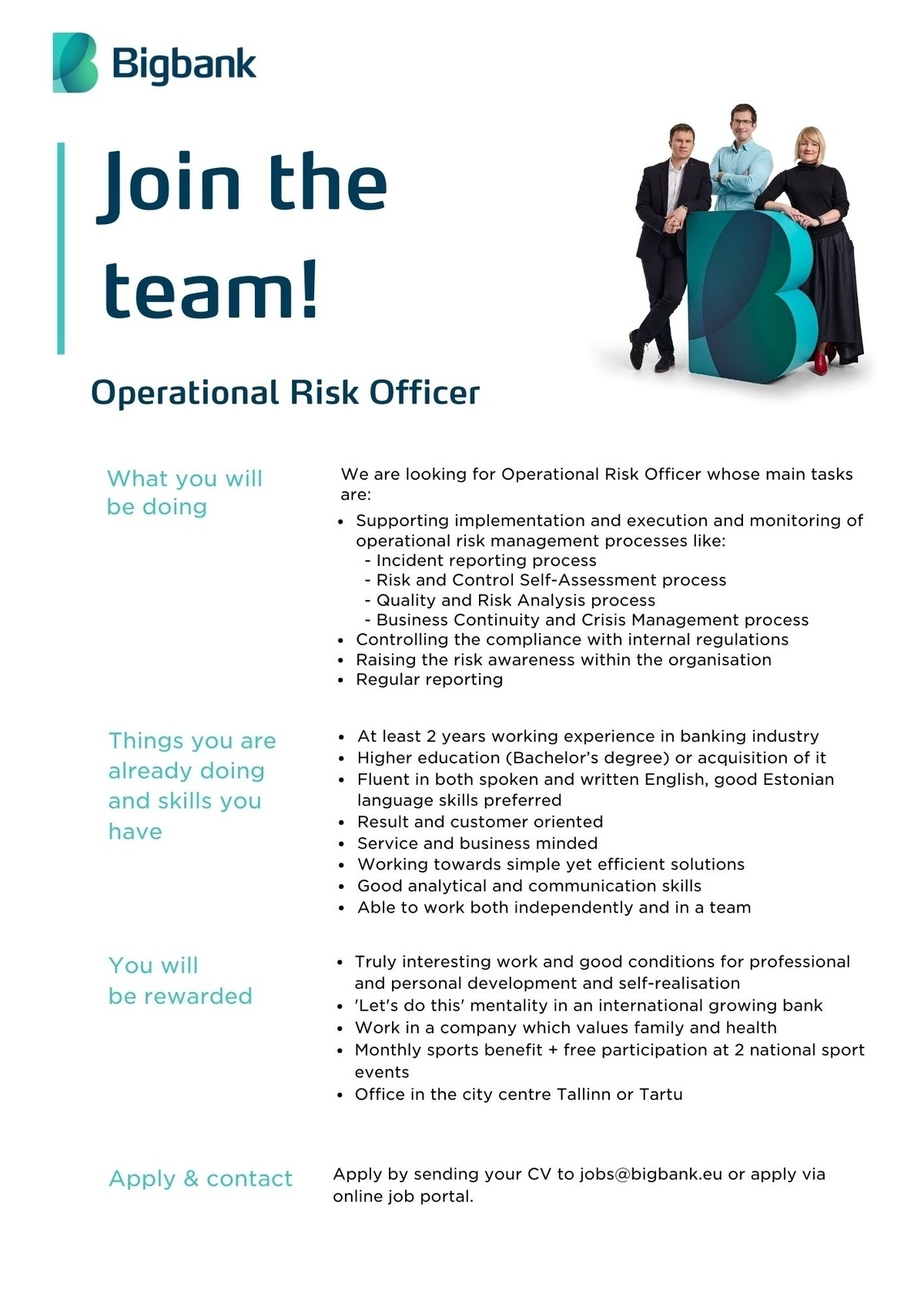 BIGBANK AS Operational Risk Officer