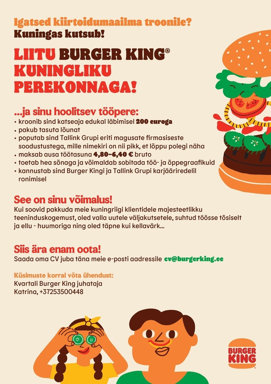 Tallink Grupp AS Burger King klienditeenindaja (Tartu kesklinn)