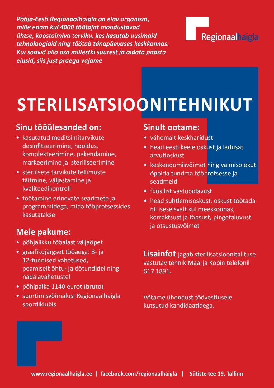 Põhja-Eesti Regionaalhaigla Sterilisatsioonitehnik