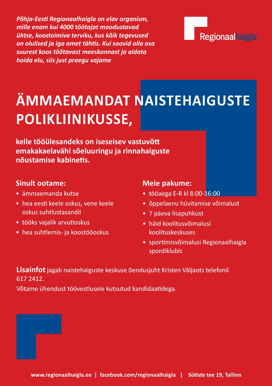 Põhja-Eesti Regionaalhaigla Ämmaemand naistehaiguste polikliinikusse