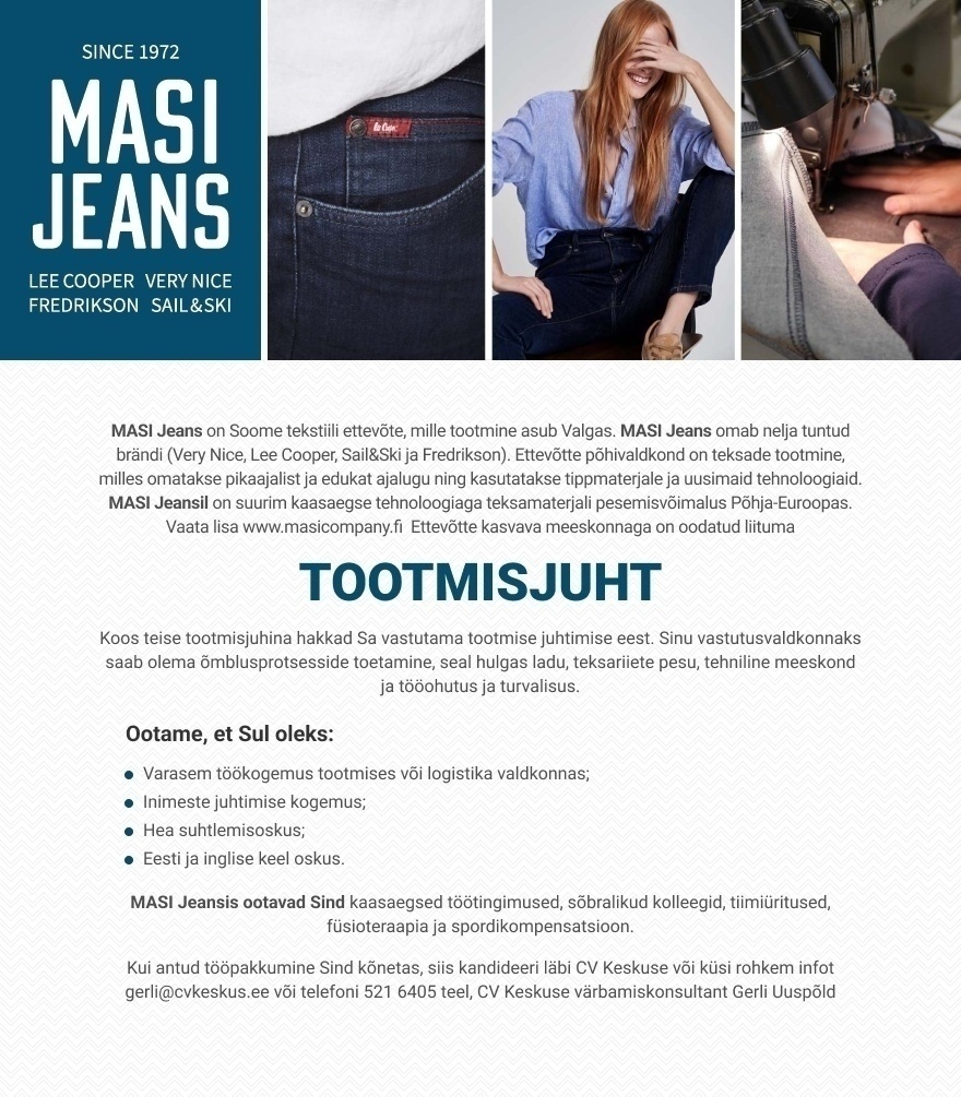 MASI Jeans  TOOTMISJUHT