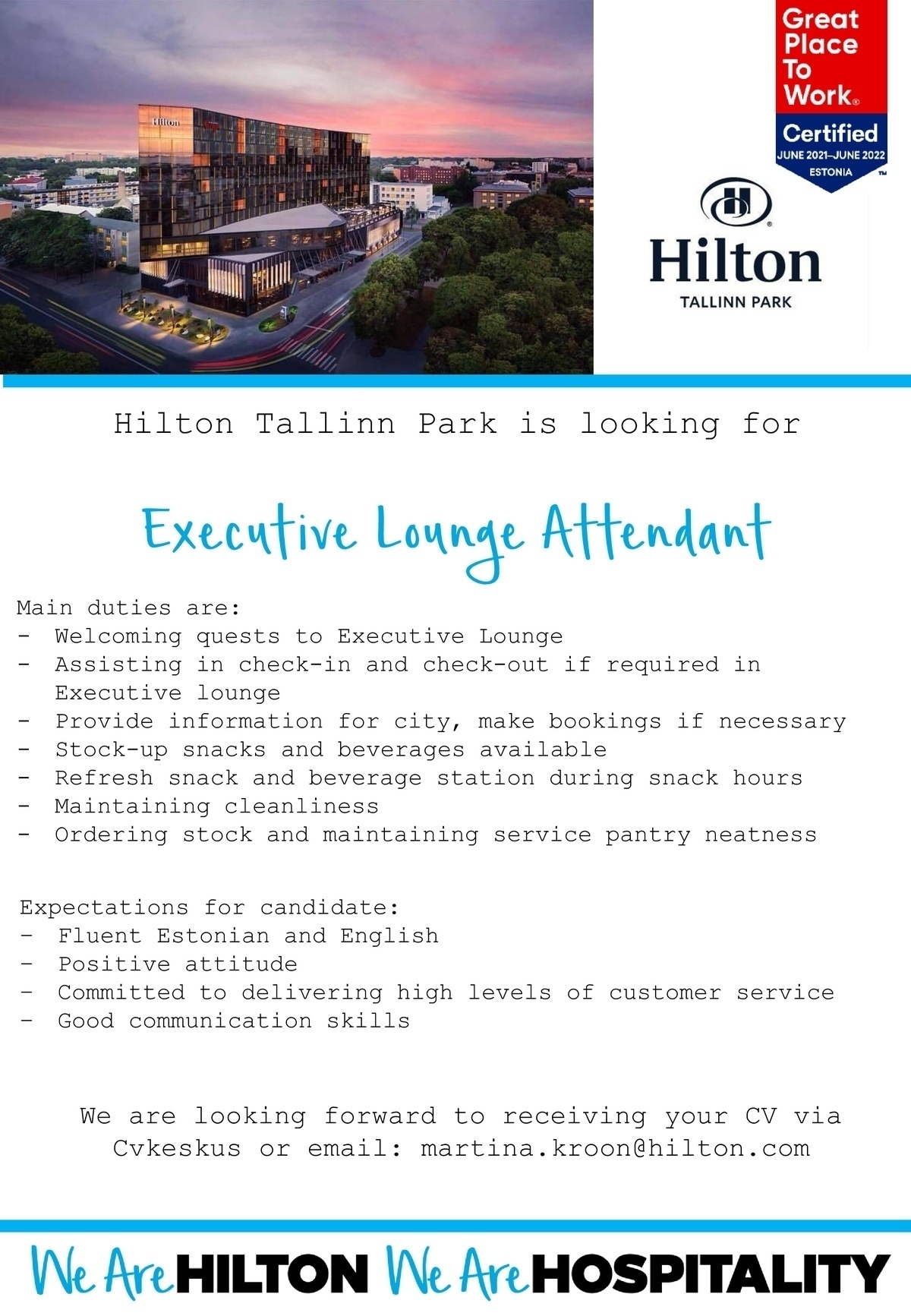 Hilton Tallinn Park Executive Lounge Attendant