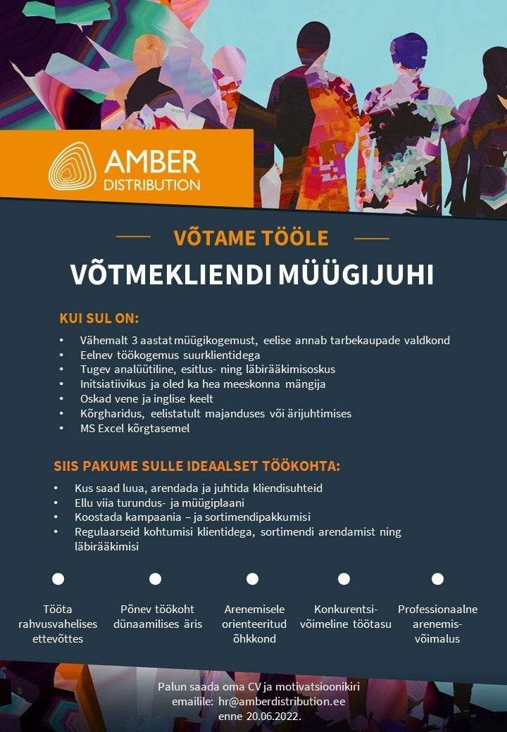 Amber Distribution Estonia OÜ VÕTMEKLIENDI MÜÜGIJUHI
