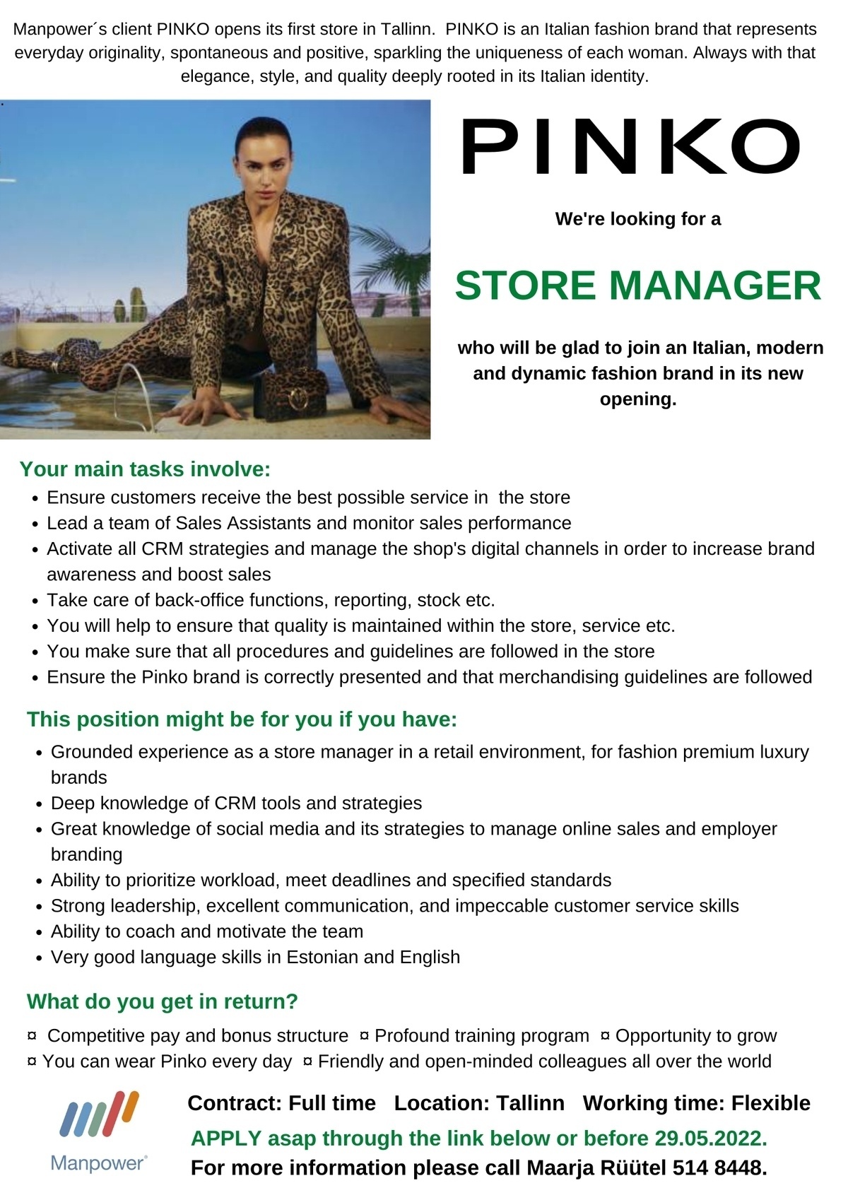 Manpower OÜ STORE MANAGER
