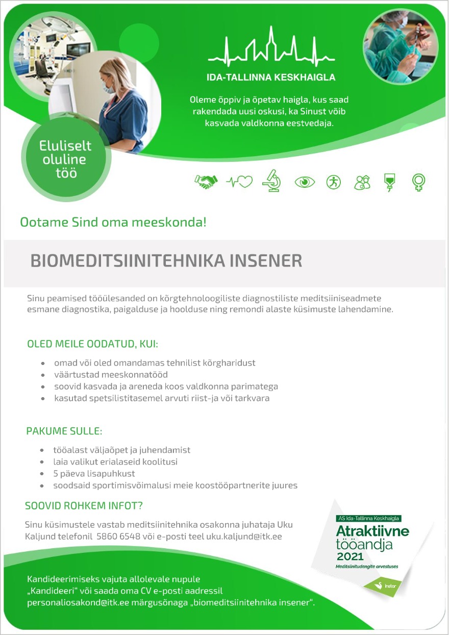 AS Ida-Tallinna Keskhaigla Biomeditsiinitehnika insener