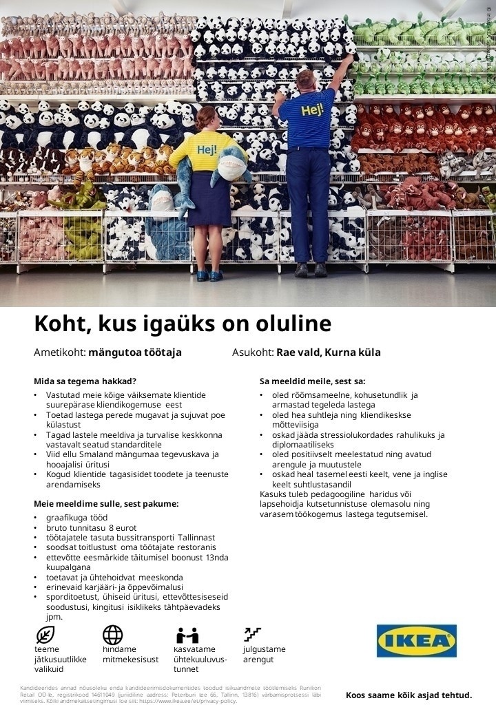 Runikon Retail OÜ (IKEA Estonia) Mängutoa töötaja