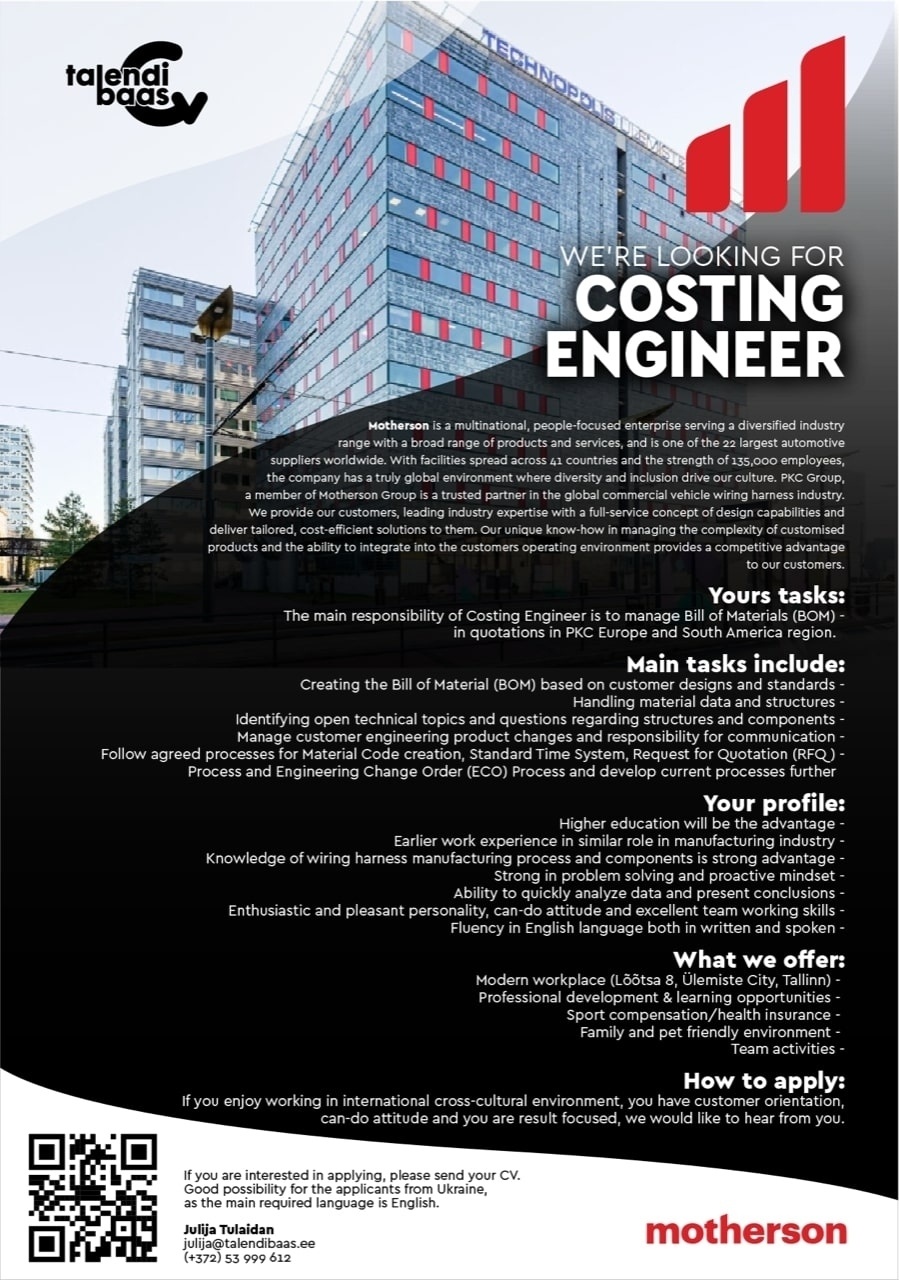 Talendibaas OÜ Costing Engineer