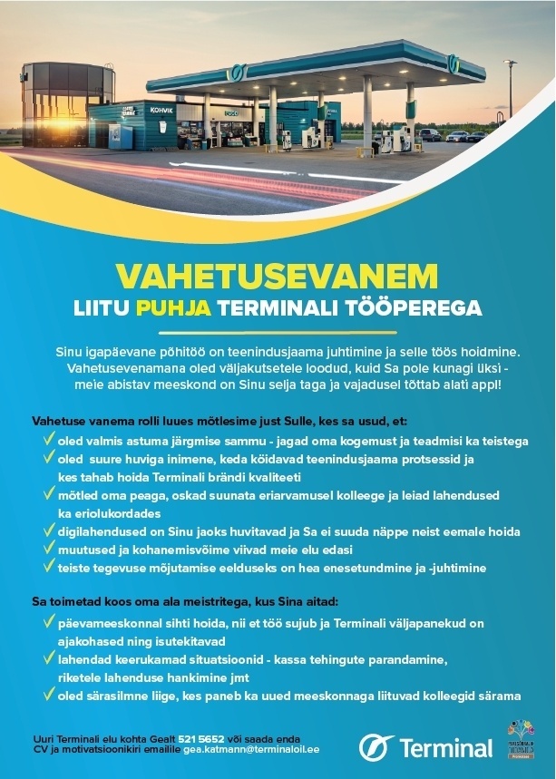 Tartu Terminal AS Vahetusevanem uuenenud Puhja teenindusjaamas
