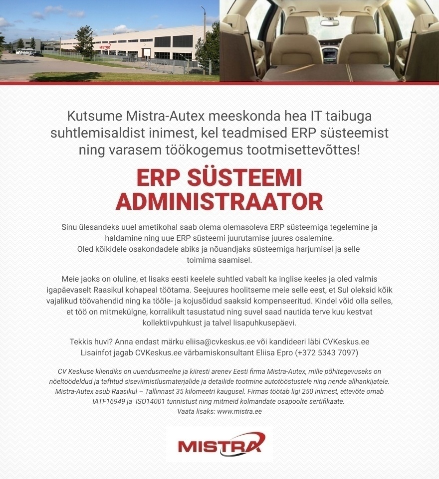 Mistra-Autex AS ERP süsteemi administraator