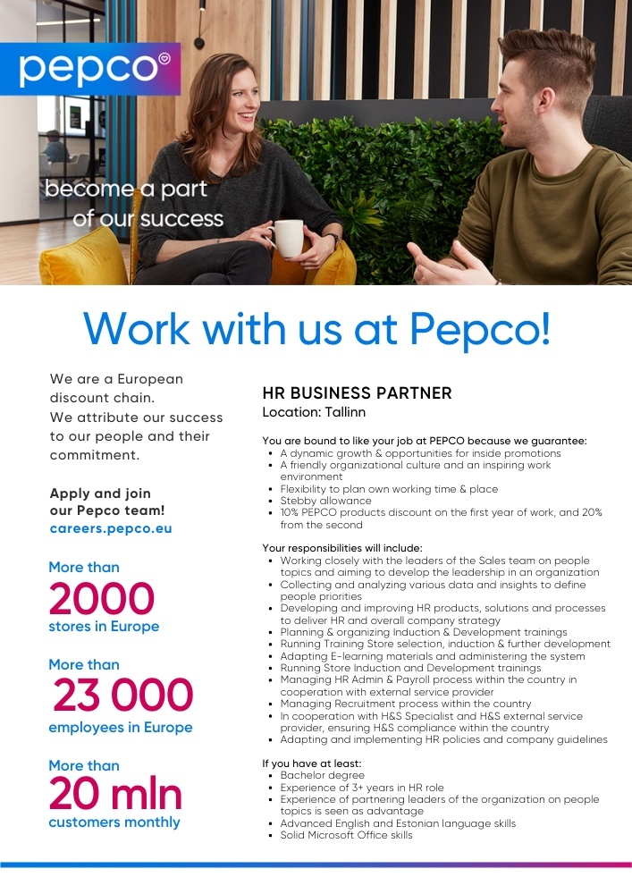 Pepco Estonia OÜ HR Business Partner
