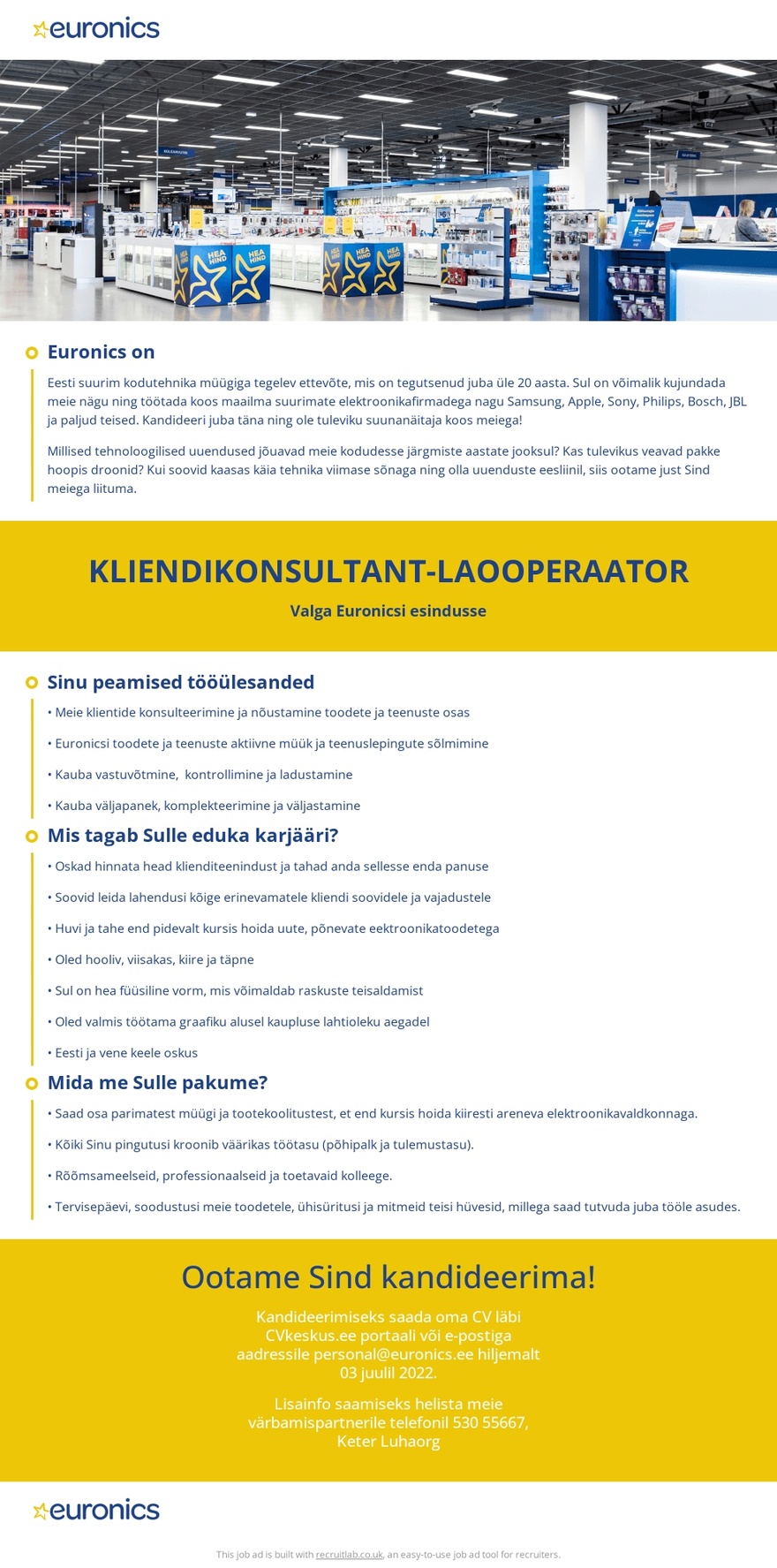 CVKeskus.ee klient Valga Euronicsi kliendikonsultant-laooperaator