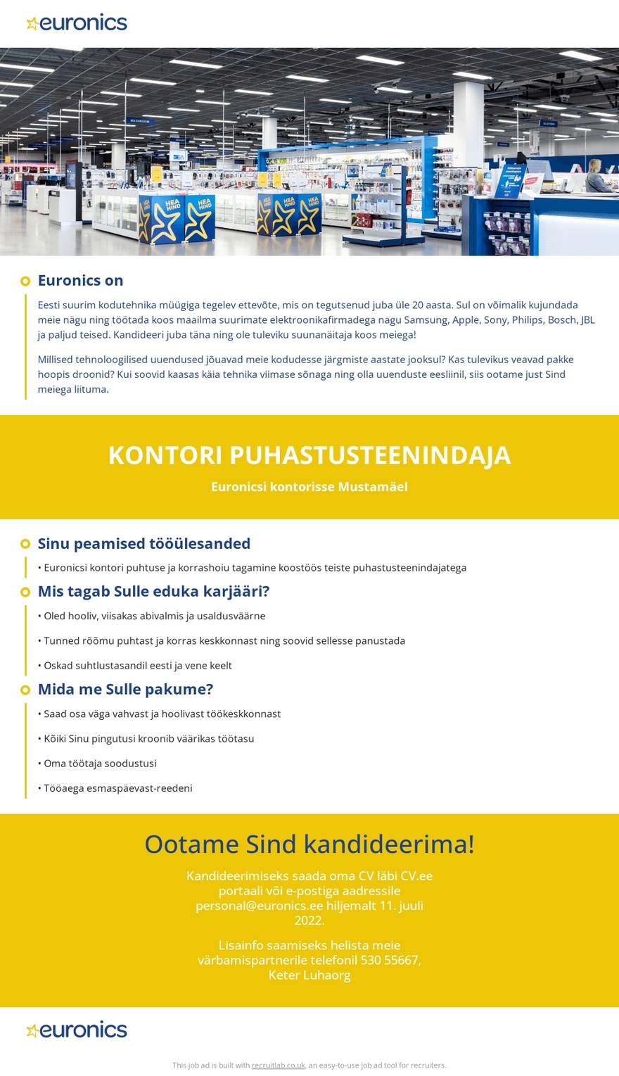 CVKeskus.ee klient Euronicsi kontori puhastusteenindaja