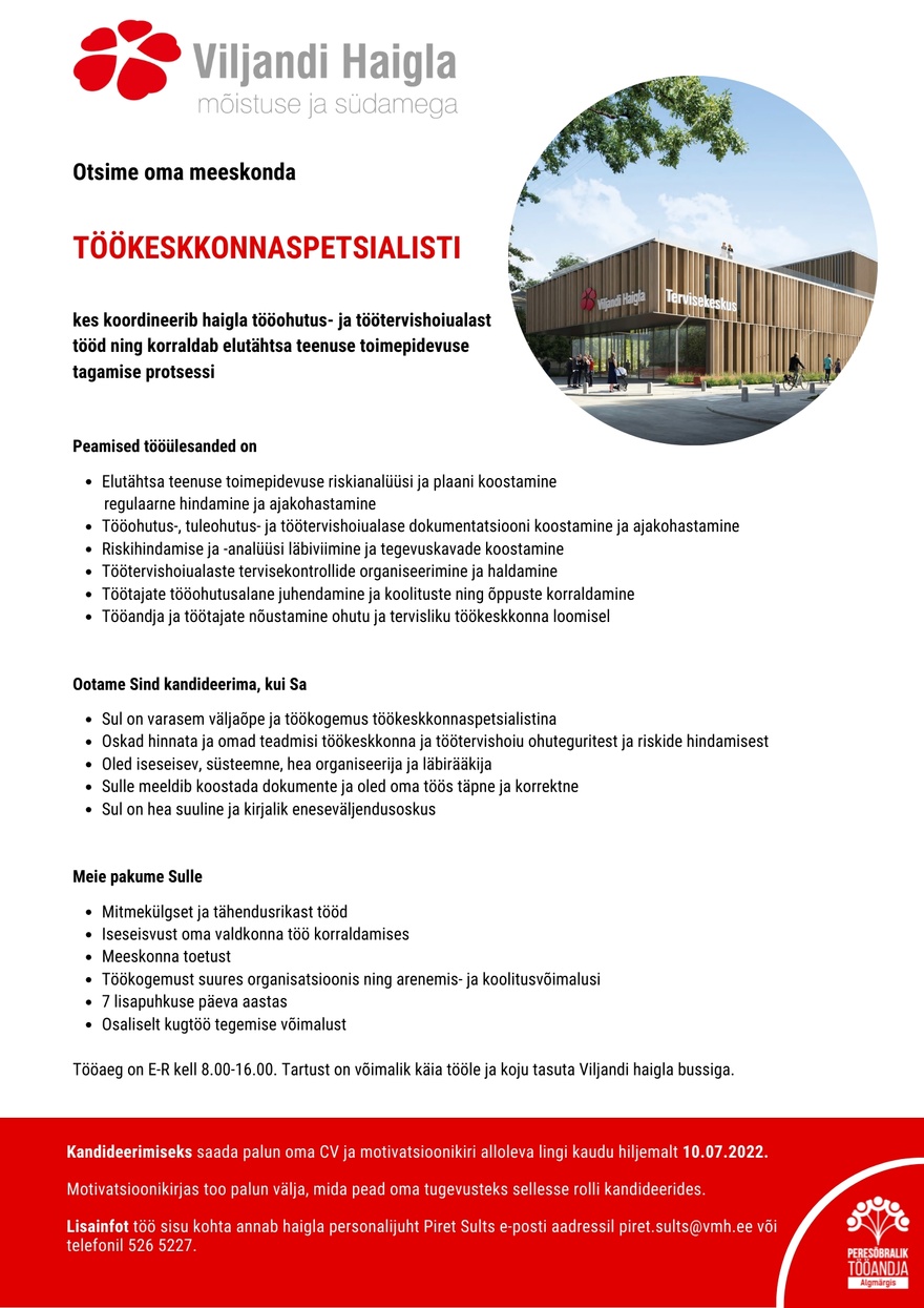 SA Viljandi Haigla Töökeskkonnaspetsialist