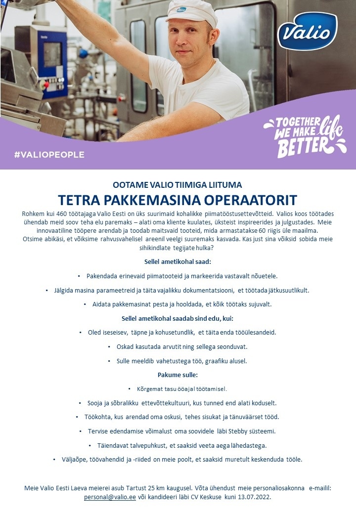 Valio Eesti AS Tetra pakkemasina operaator