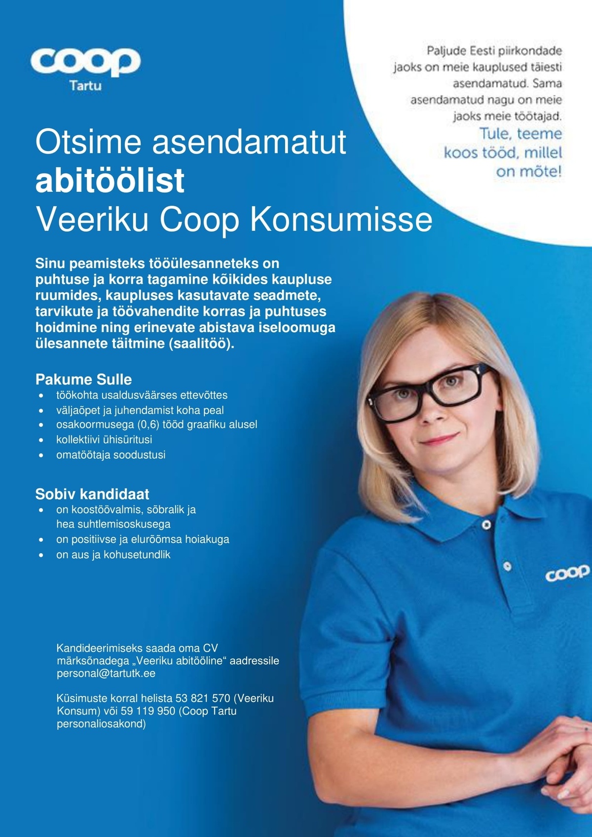 CVKeskus.ee klient Abitööline-koristaja (Coop Tartu Veeriku Konsum)