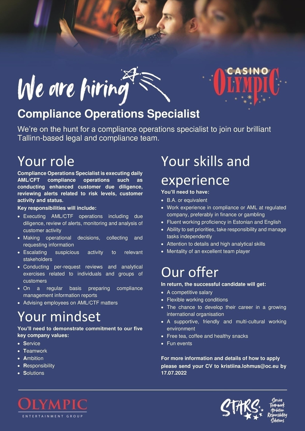 OLYMPIC ENTERTAINMENT GROUP AS Compliance Operations Specialist