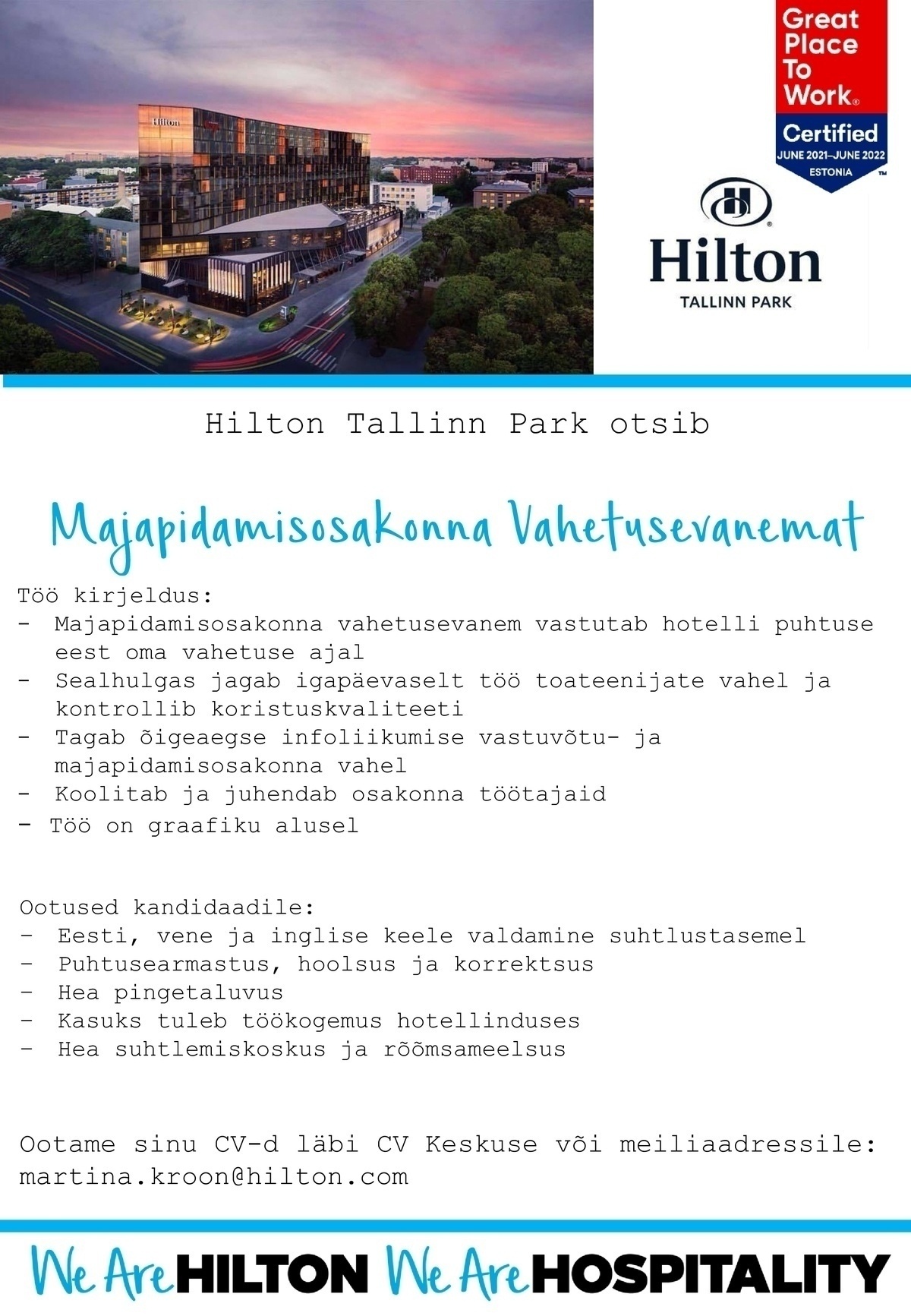 Hilton Tallinn Park Majapidamisosakonna Vahetusevanem