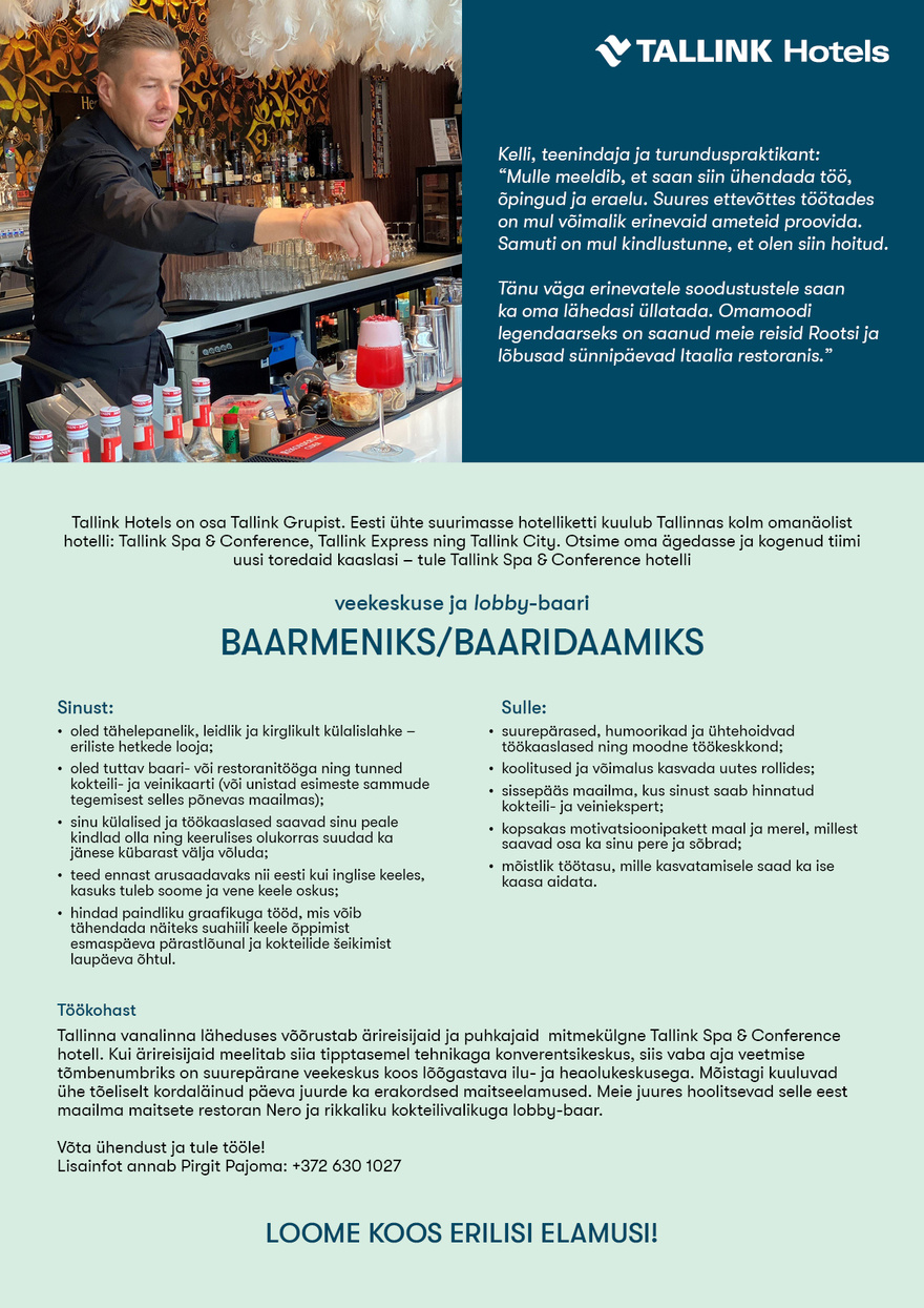 Tallink Grupp AS BAARMEN/BAARIDAAM Tallink Spa & Conference hotelli