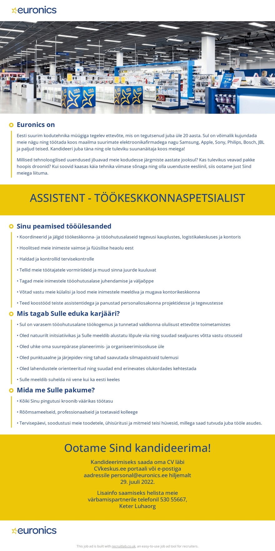 CVKeskus.ee klient Euronicsi assistent-töökeskkonnaspetsialist