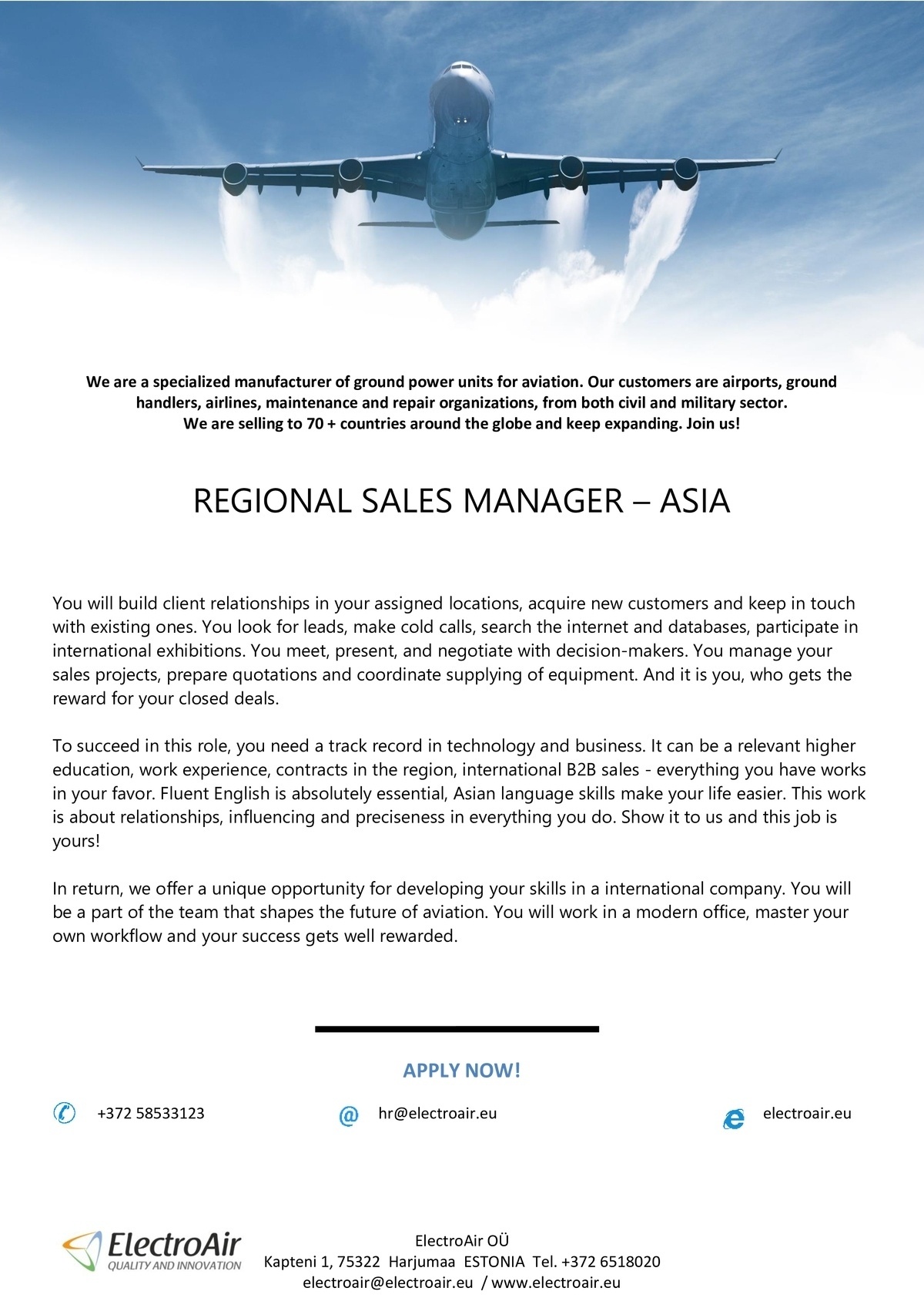CVKeskus.ee client Regional Sales Manager (Asia)