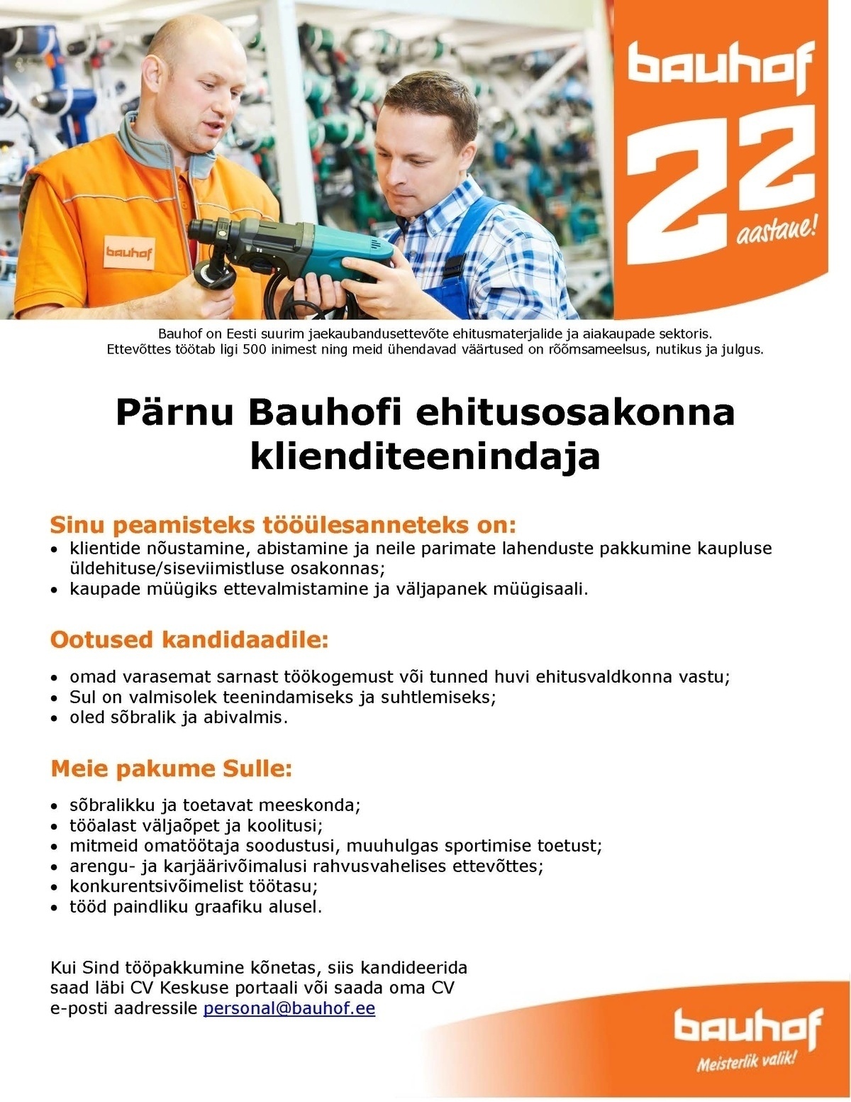 CVKeskus.ee klient Pärnu kaupluse klienditeenindaja