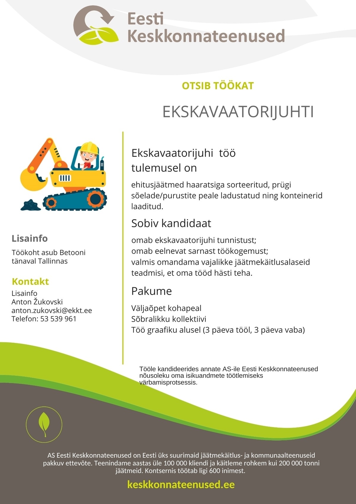 Eesti Keskkonnateenused AS Ekskavaatorijuht