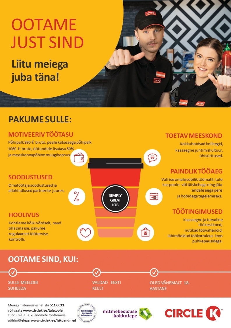 Circle K Eesti AS Müüja-klienditeenindaja Nõmme ja Järve teenindusjaamadesse