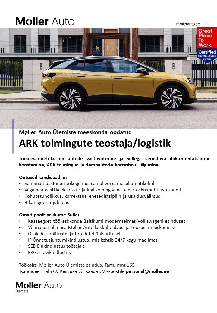 CVKeskus.ee klient ARK TOIMINGUTE TEOSTAJA/LOGISTIK