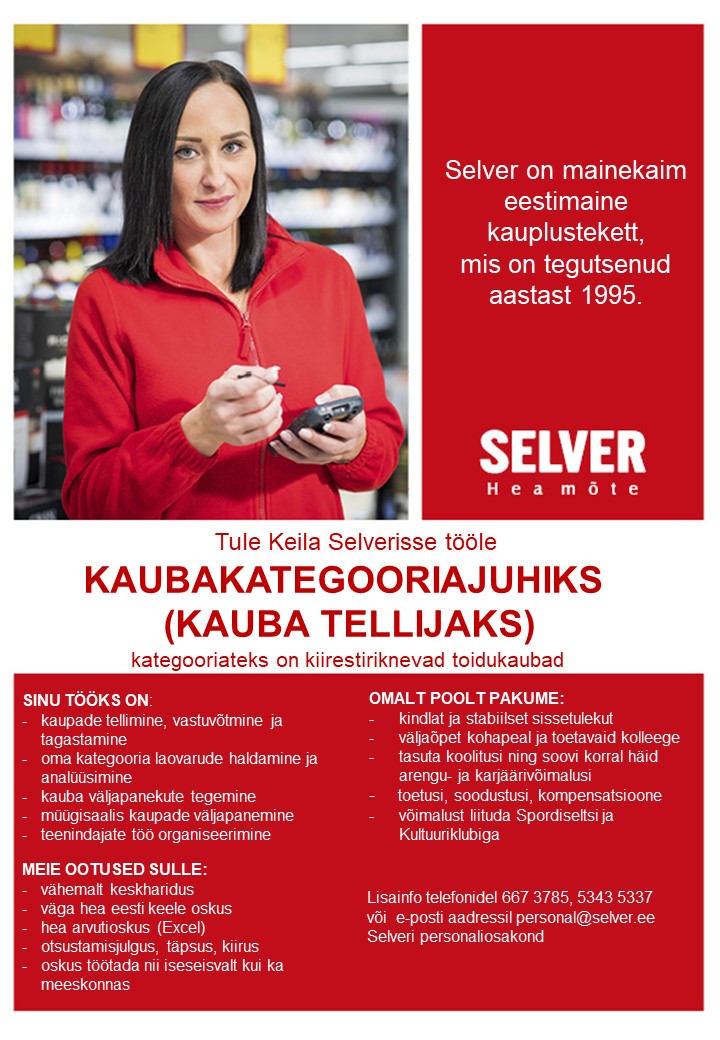 CVKeskus.ee klient Kaubakategooriajuht (kauba tellija) Keila Selveris
