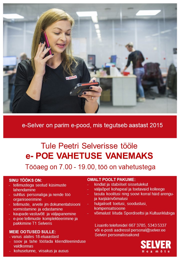 Selver E-poe vahetuse vanem Peetri Selveris