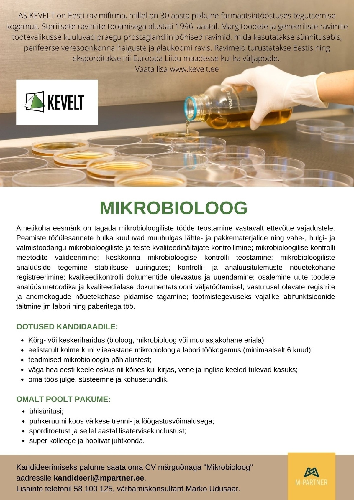 M-Partner HR OÜ Mikrobioloog
