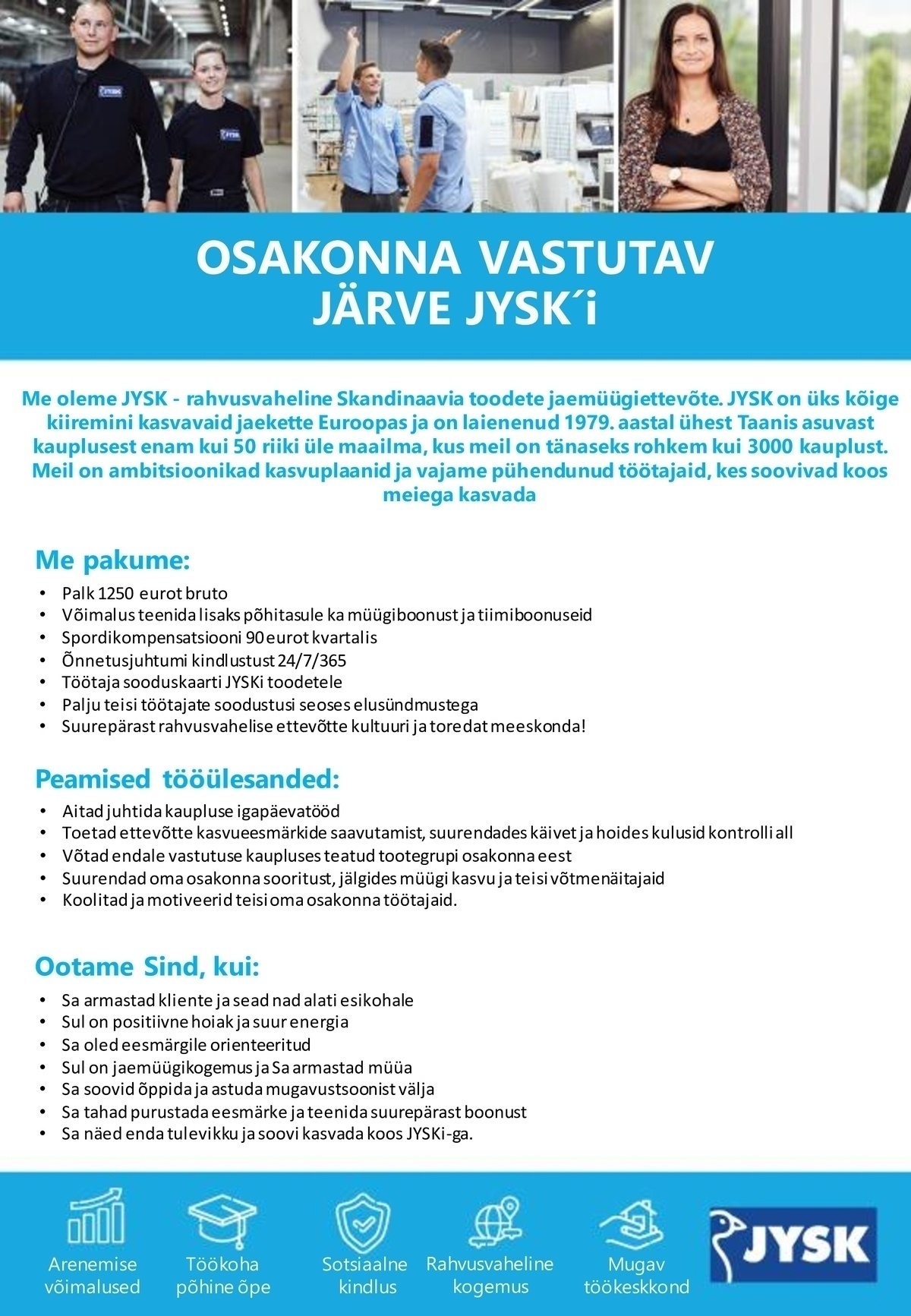 JYSK Linnen'n Furniture OÜ Osakonna vastutav - Järve JYSK