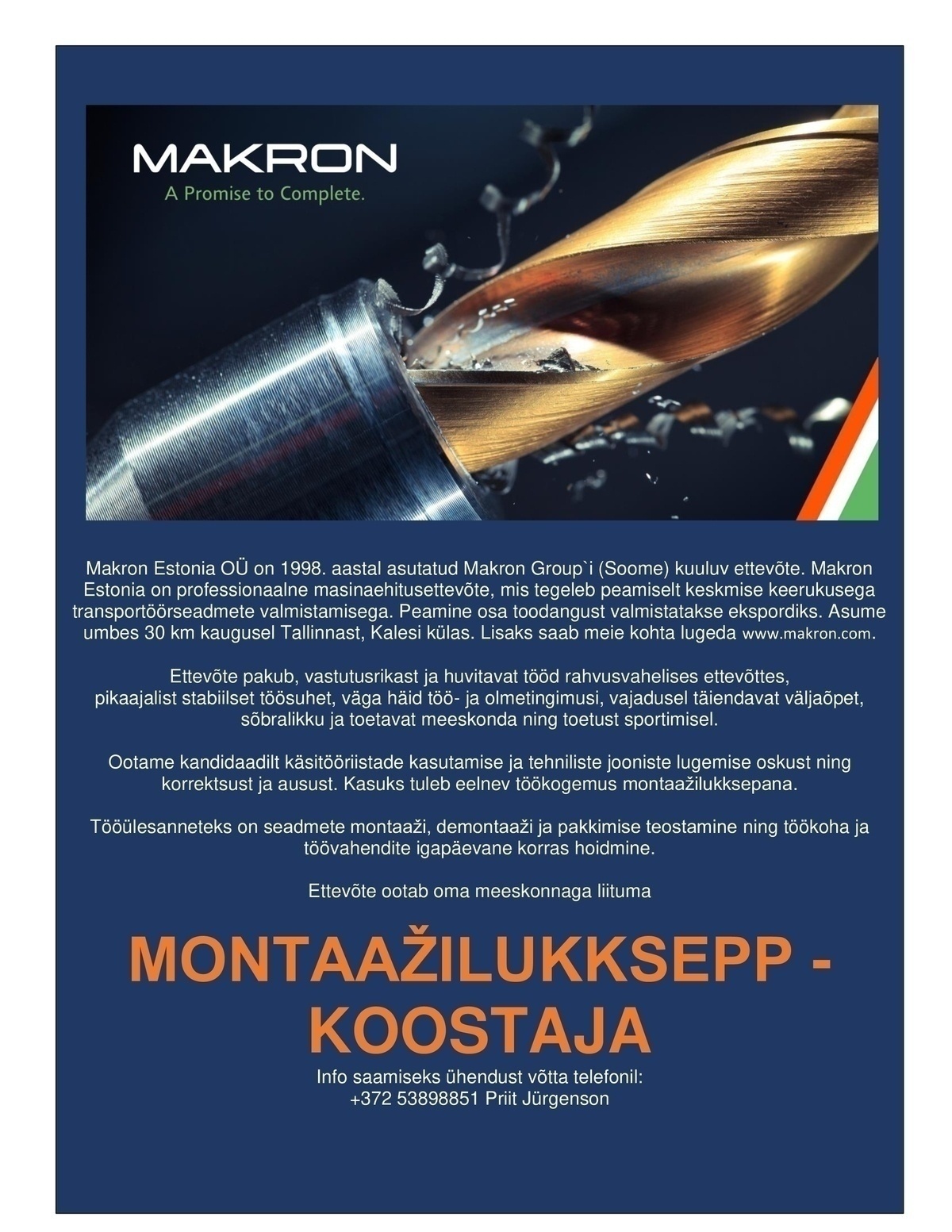 Makron Estonia OÜ Montaažilukksepp - koostaja