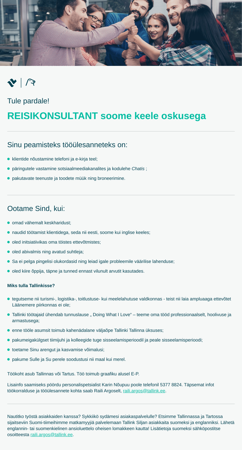 CVKeskus.ee klient Reisikonsultant soome keele oskusega