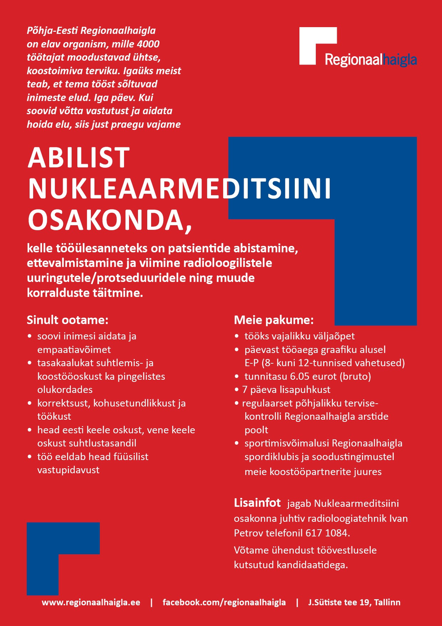 Põhja-Eesti Regionaalhaigla Abiline nukleaarmeditsiini osakonda