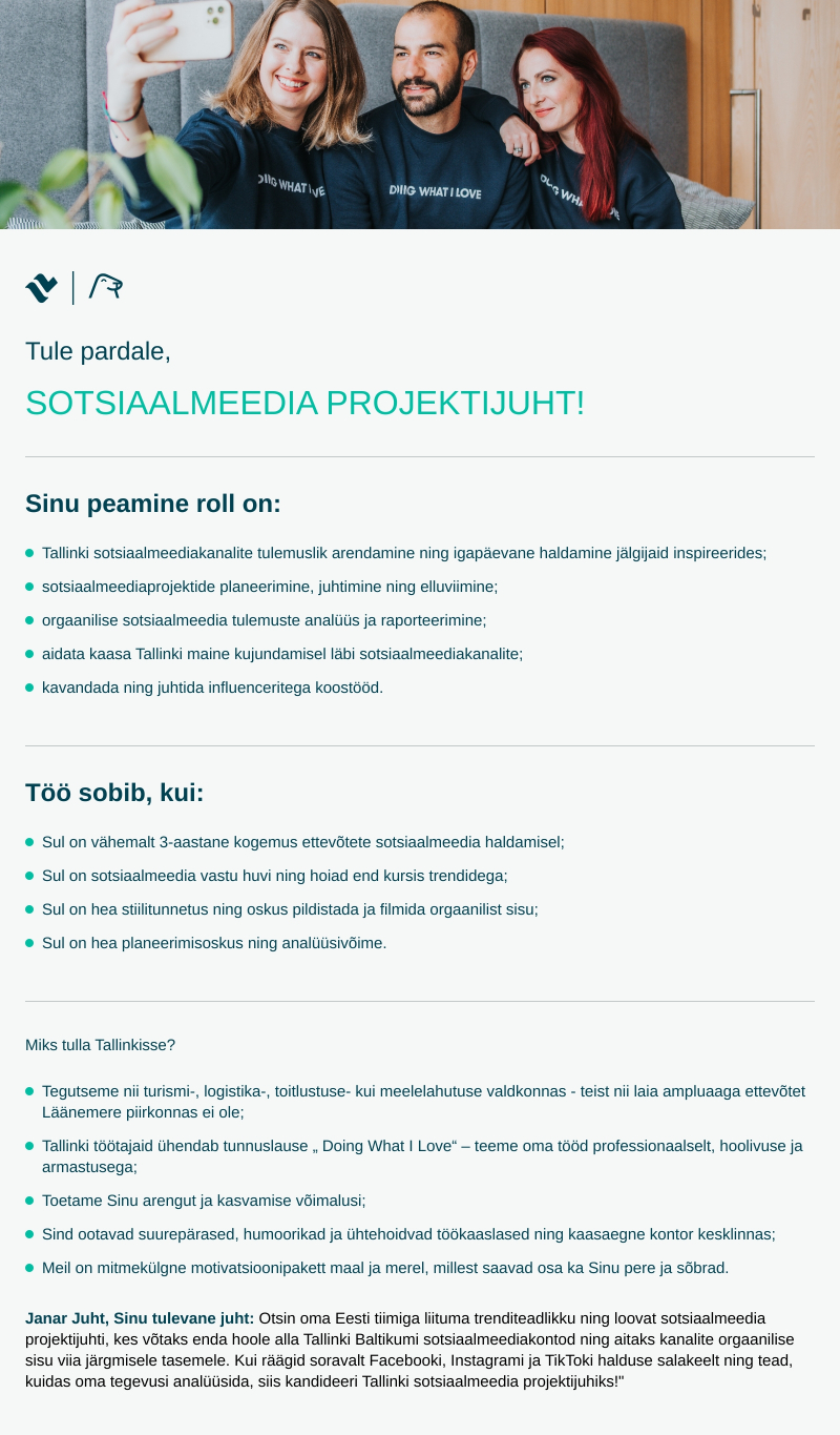 Tallink Grupp AS Sotsiaalmeedia projektijuht