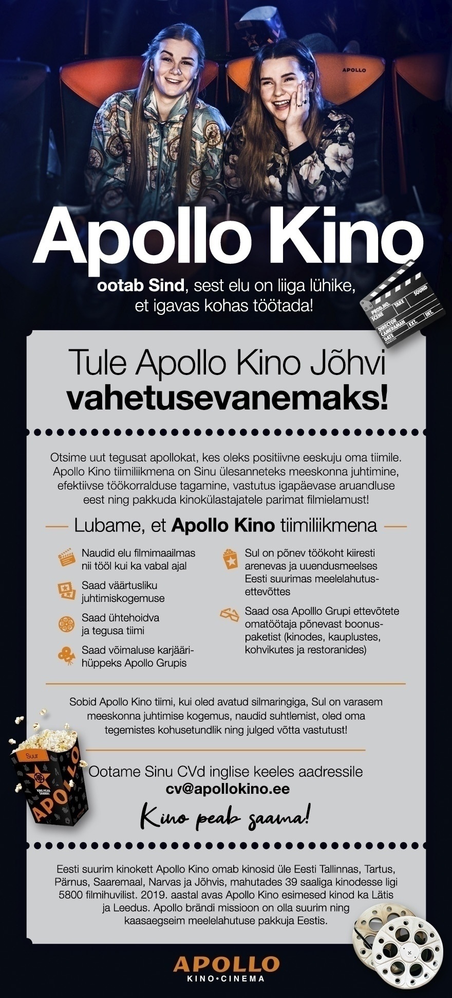 Apollo Kino OÜ  Tule Apollo Kino Jõhvi vahetusevanemaks!