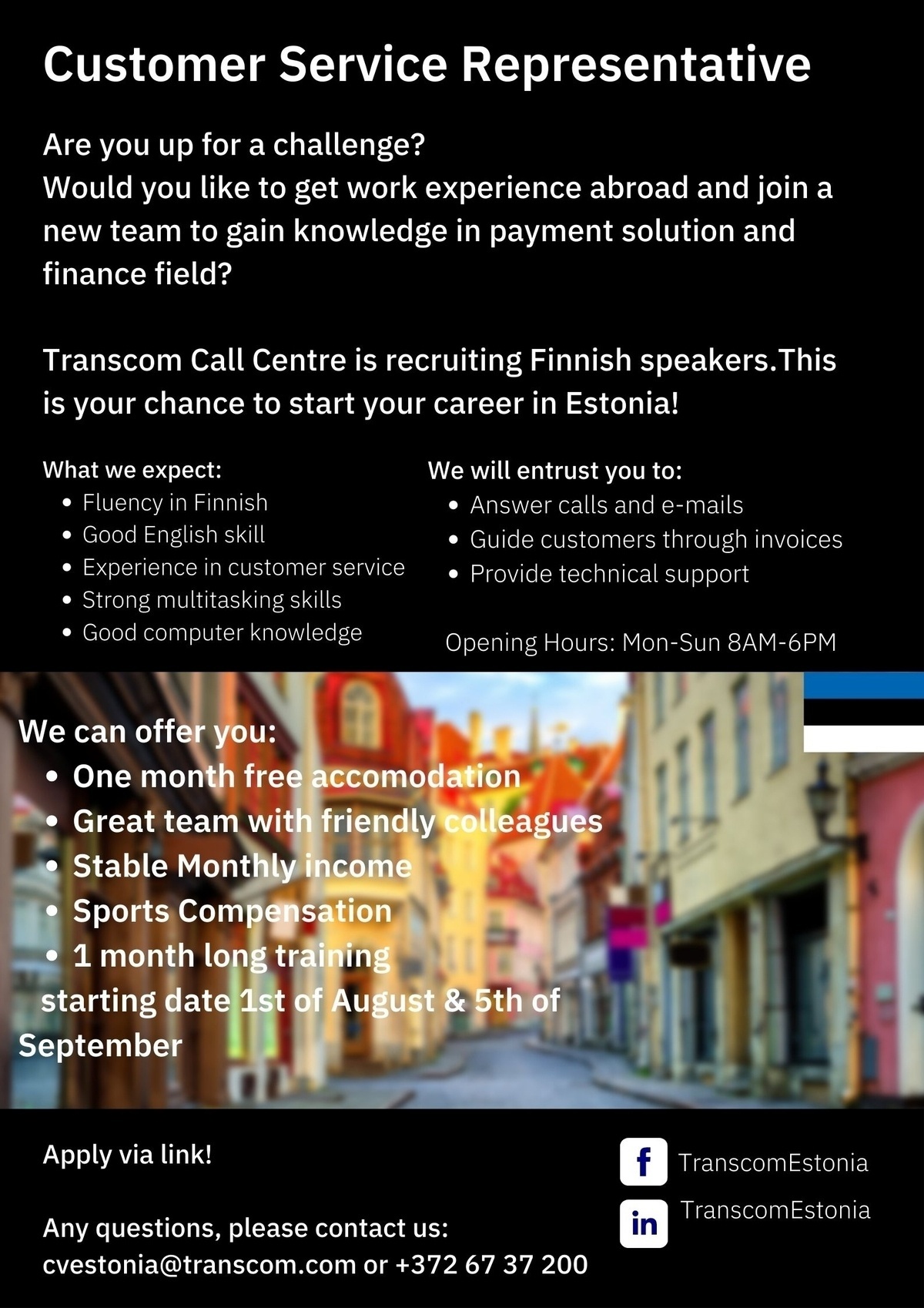 Transcom Eesti OÜ Finnish Technical Customer Support Representative