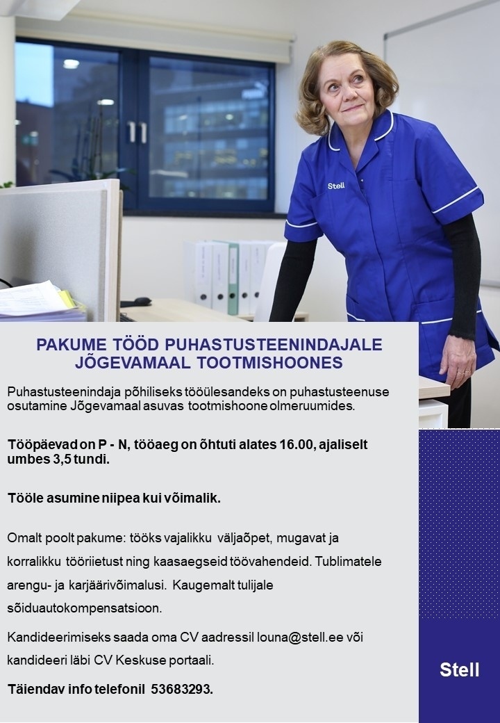 Stell Eesti AS Puhastusteenindaja Jõgevamaal tootmishoones