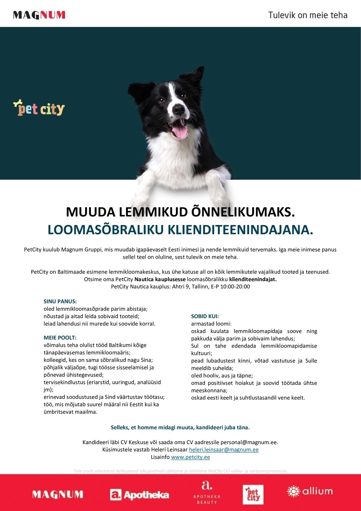 PET CITY OÜ Klienditeenindaja Nautica PetCitysse