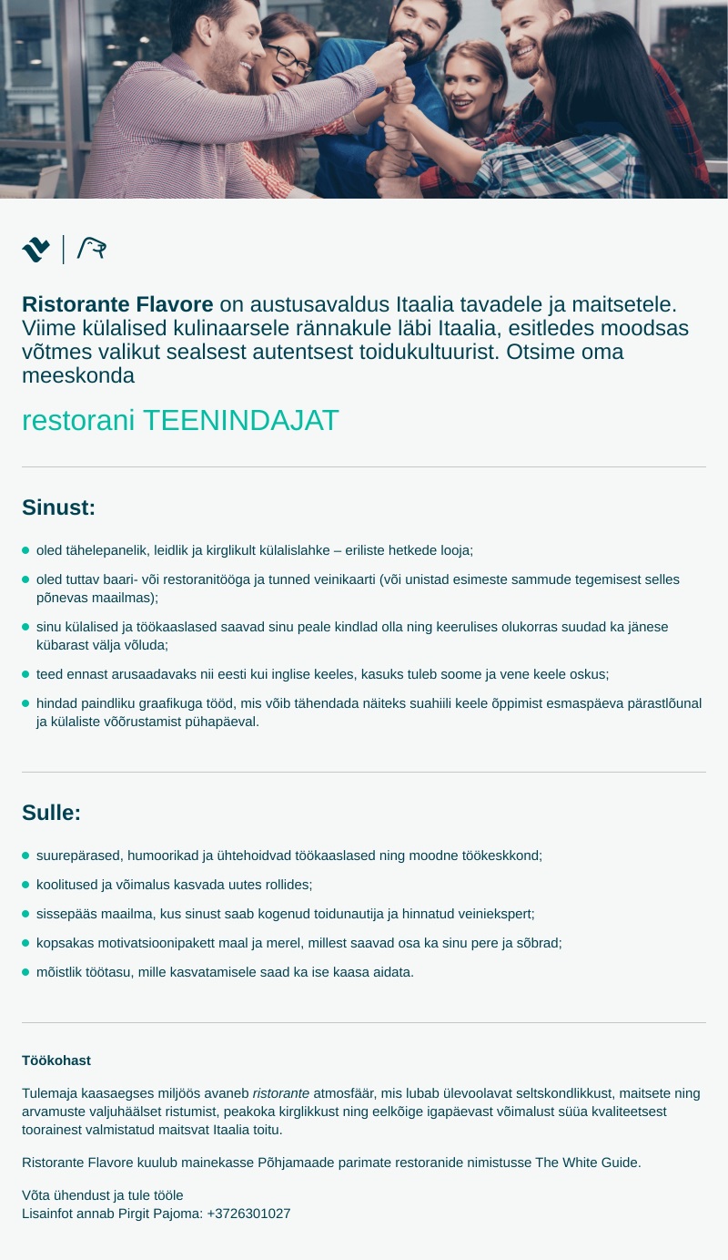 Tallink Grupp AS TEENINDAJA restorani Flavore
