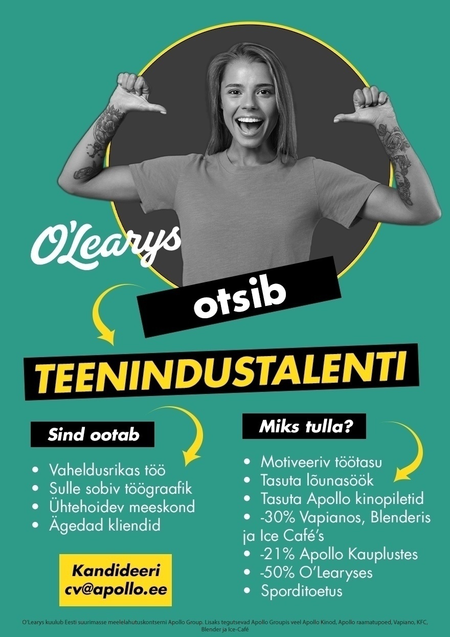 CVKeskus.ee klient O´LEARYS Eeden otsib TEENINDUSTALENTI!