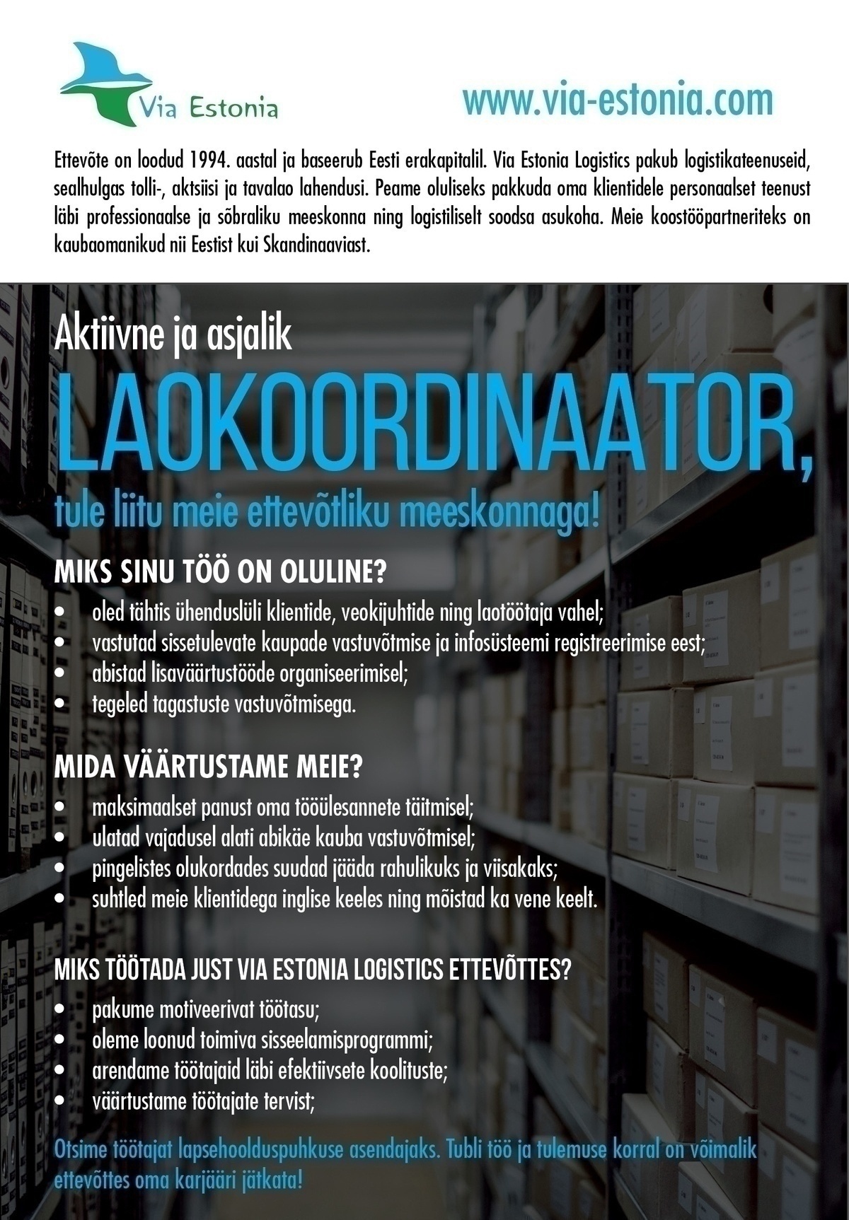 AR Agentuuri AS Aktiivne ja asjalik LAOKOORDINAATOR