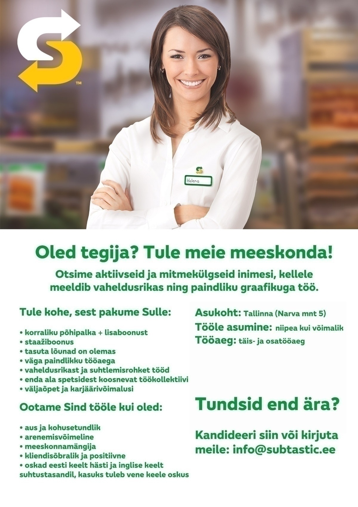 CVKeskus.ee klient Klienditeenindaja - Subway Resto Ülemiste või Hobujaam