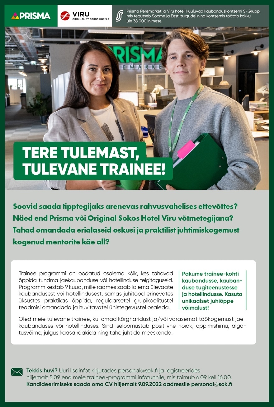 Prisma Peremarket Tulevase juhi koolitusprogrammis osaleja