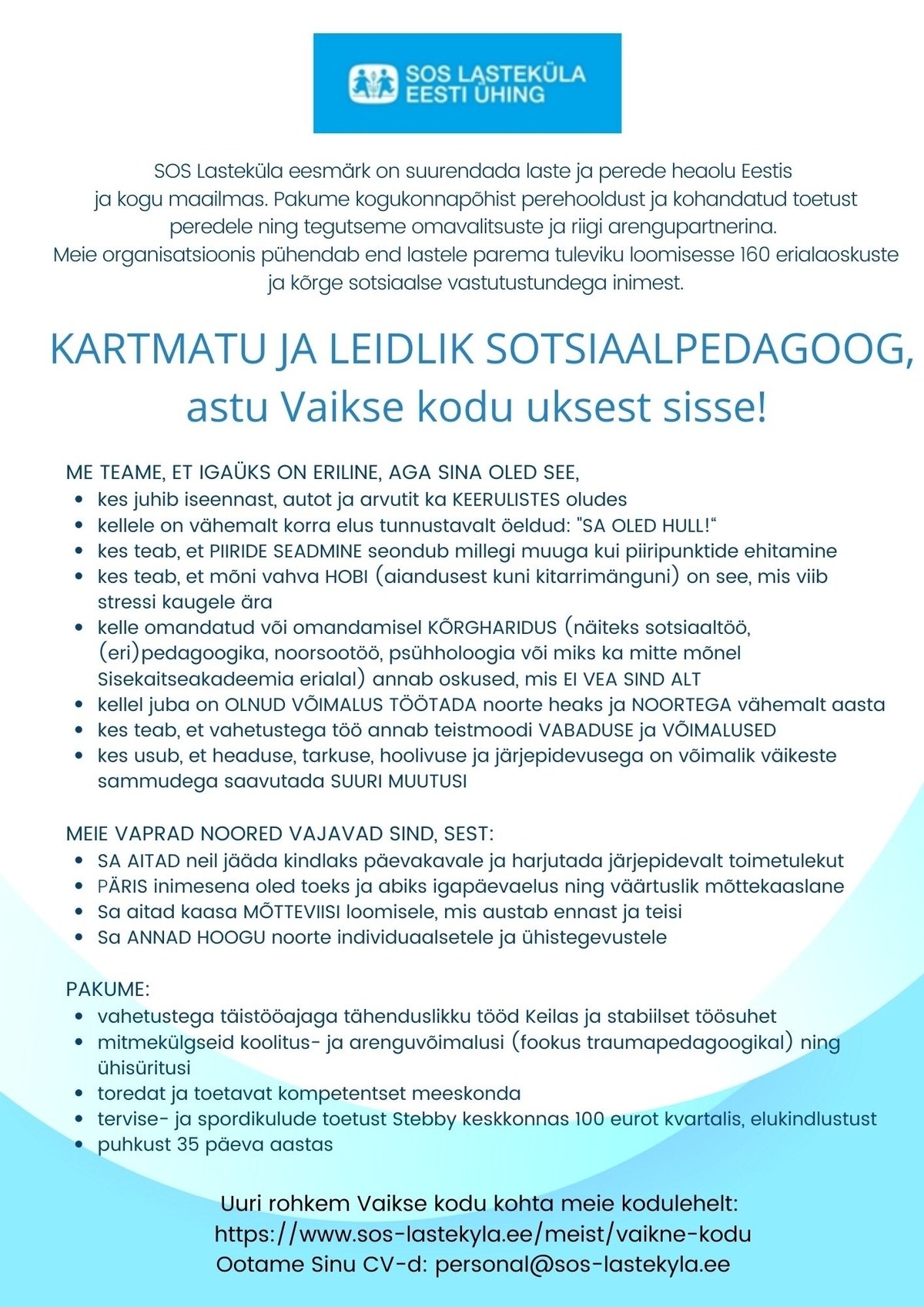SOS Lasteküla Eesti Ühing Sotsiaalpedagoog