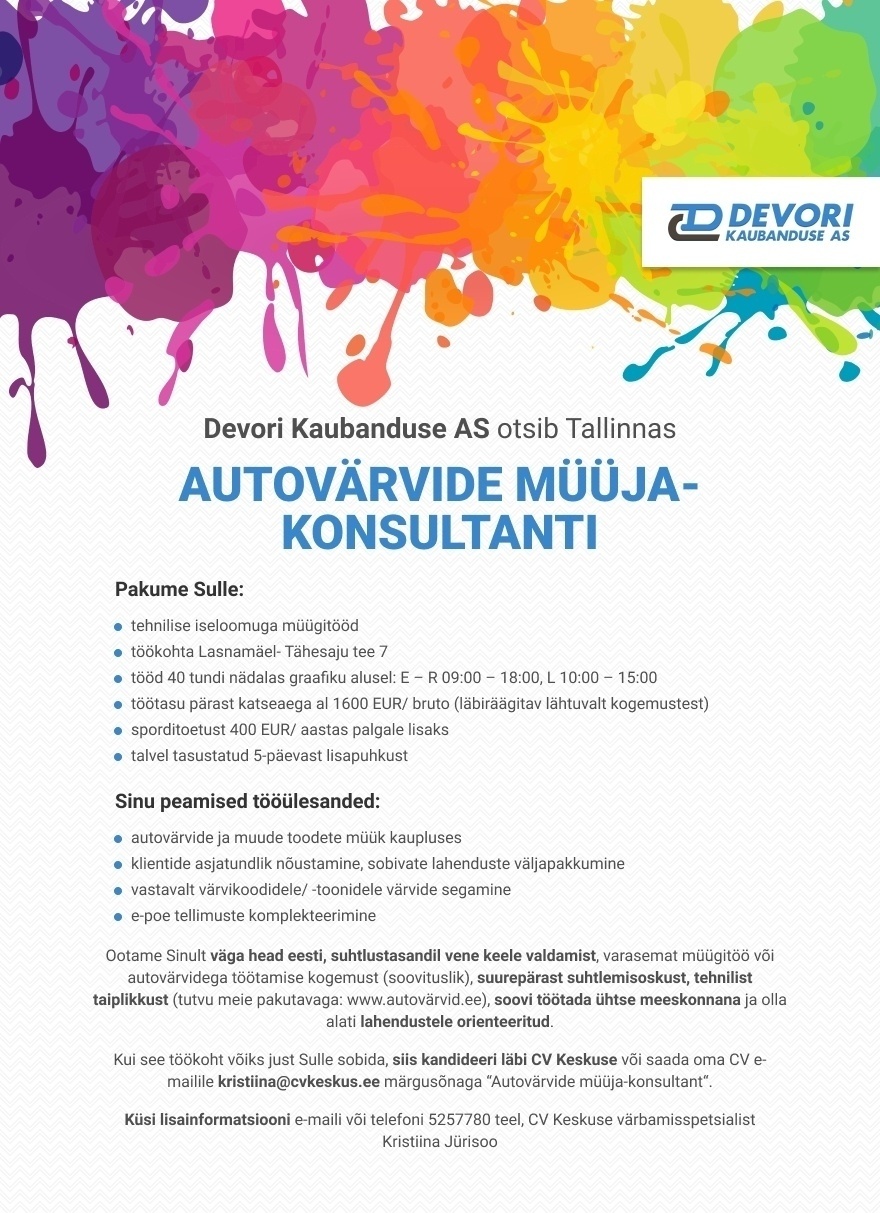 CVKeskus.ee klient Autovärvide müüja-konsultant