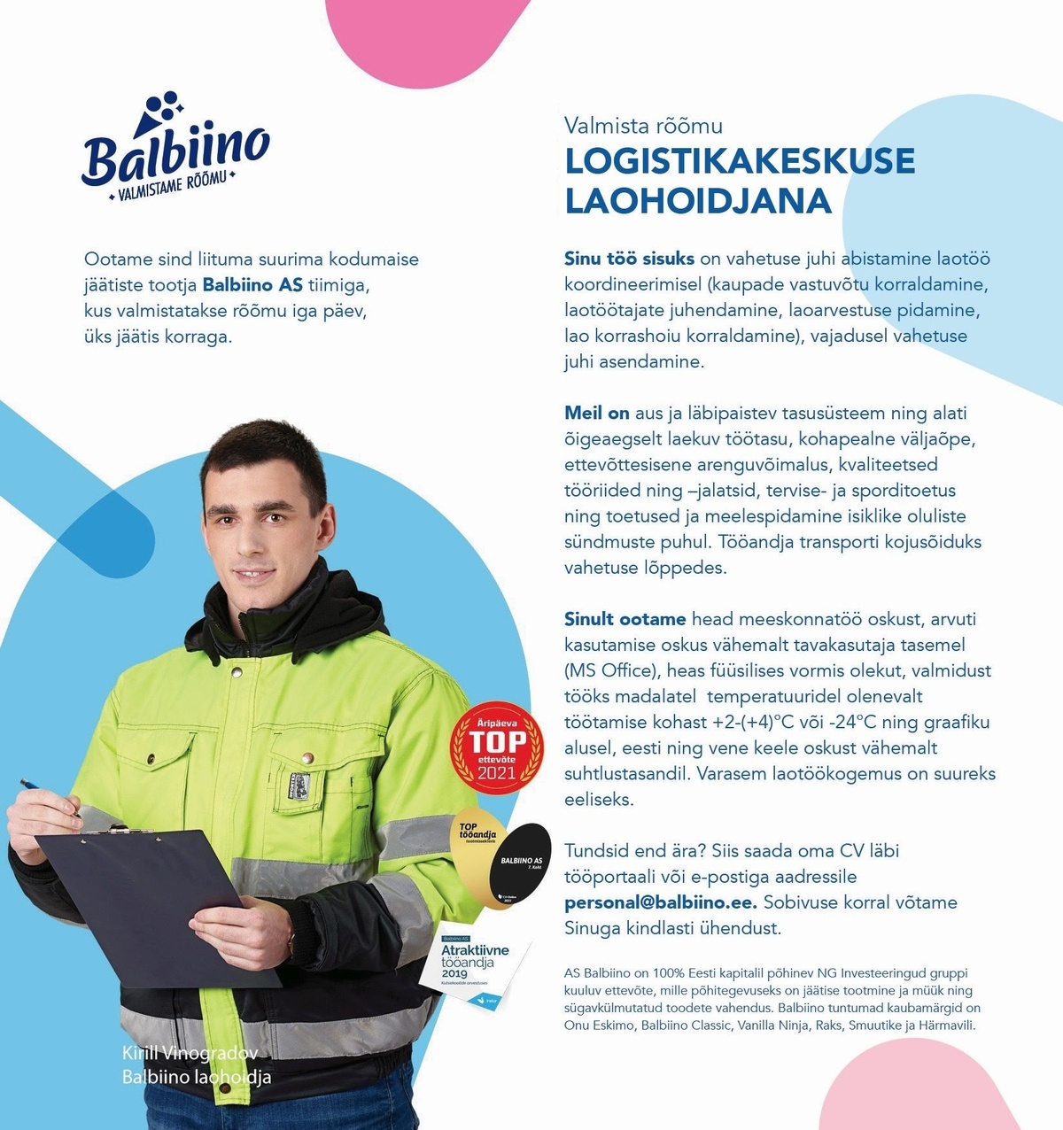 Balbiino AS Logistikakeskuse laohoidja